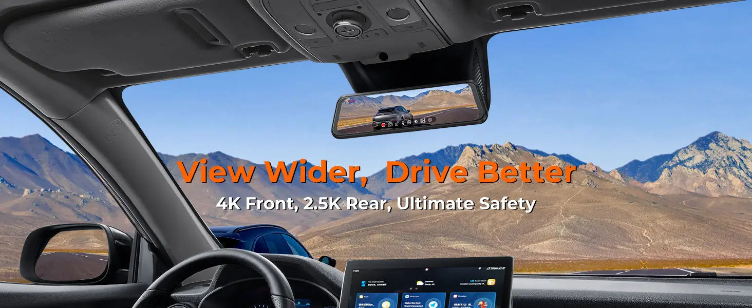 M4 2ch Mirror Dash Cam with 4K Front and 2.5K Rear Cameras 12’’IPS Touchscreen