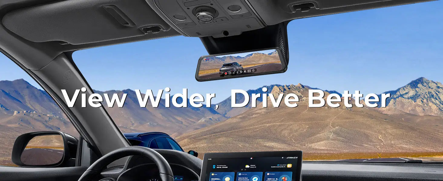 M4 3ch Mirror Dash Cam with 1080P 60fps Front + Rear + Bumper/Cabin Cameras 12’’IPS Touchscreen