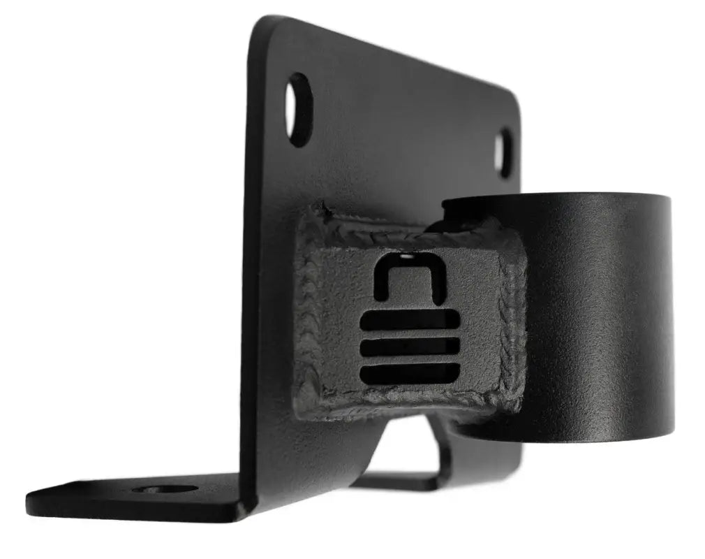 Close-up of a black steel mounting bracket from the Tacoma bolt-on bump stop kit, designed for secure and durable suspension installation.