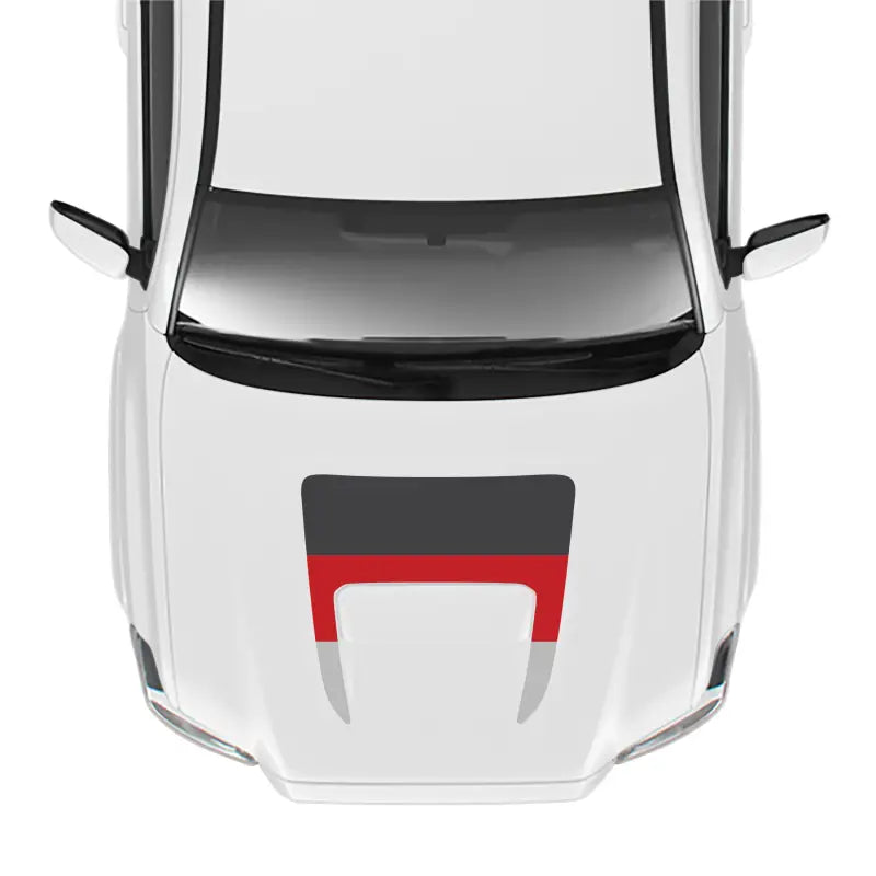 White car with German flag hood stripe featuring Pro Sport Hood Stamp for Tacoma Sport