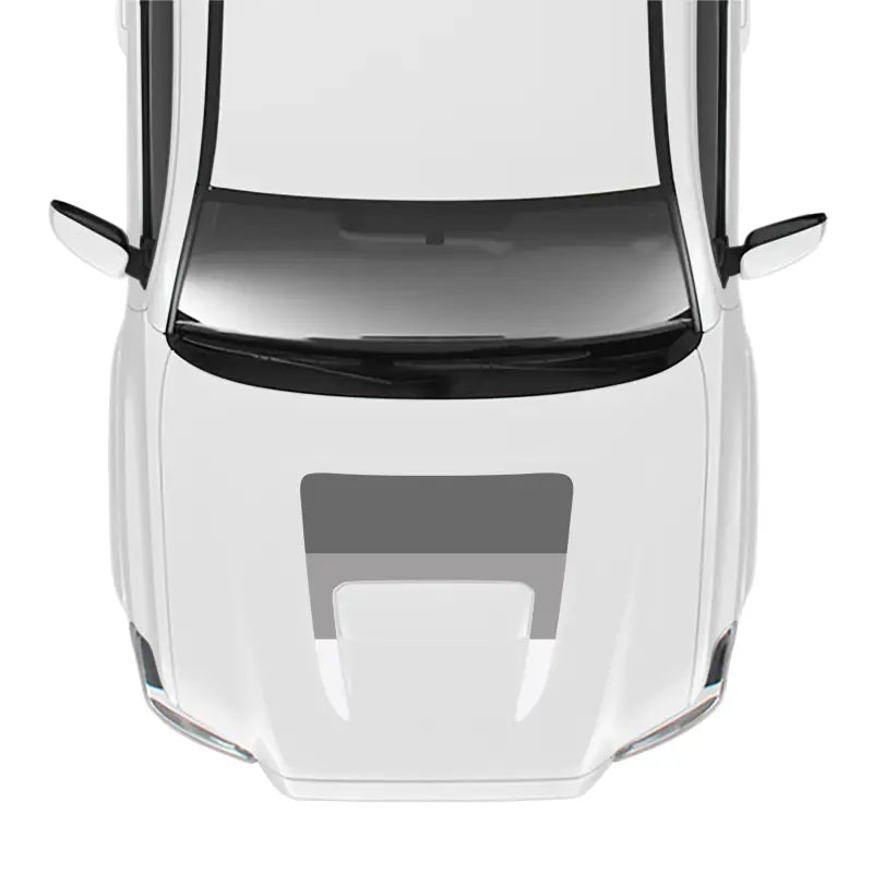 White car top view showcasing the 2016-23 Tacoma Sport Hood Stamp and Pro Sport Hood