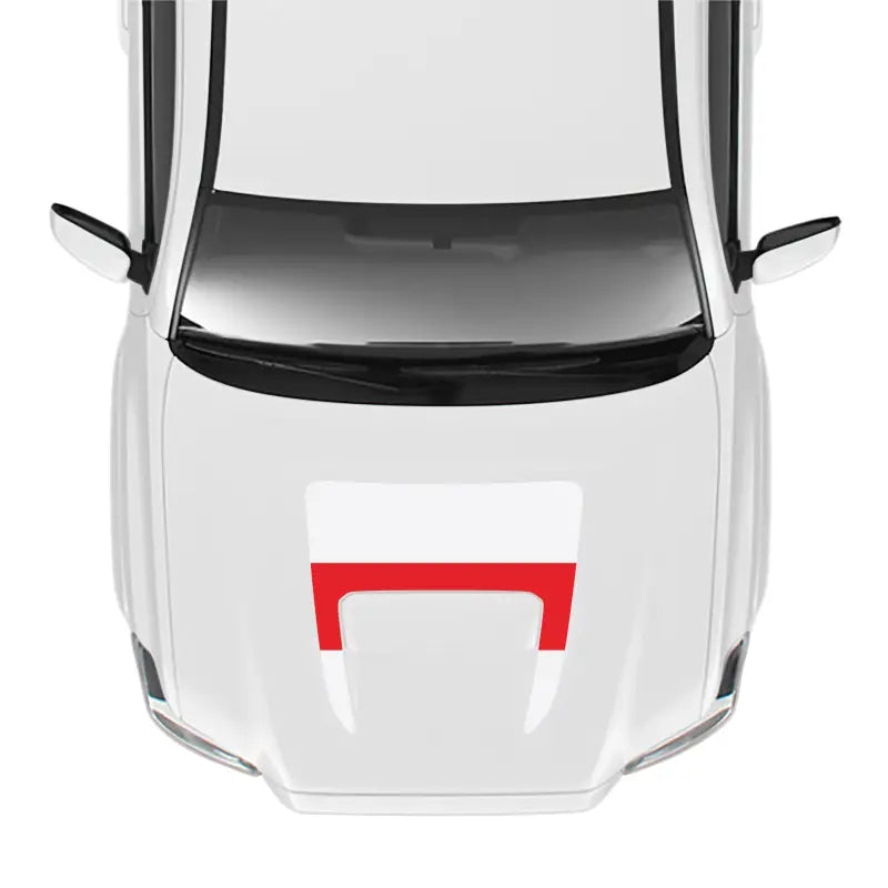 White car with red accent featuring a 2016-23 Tacoma Pro Sport Hood Stamp and sport hood stamp