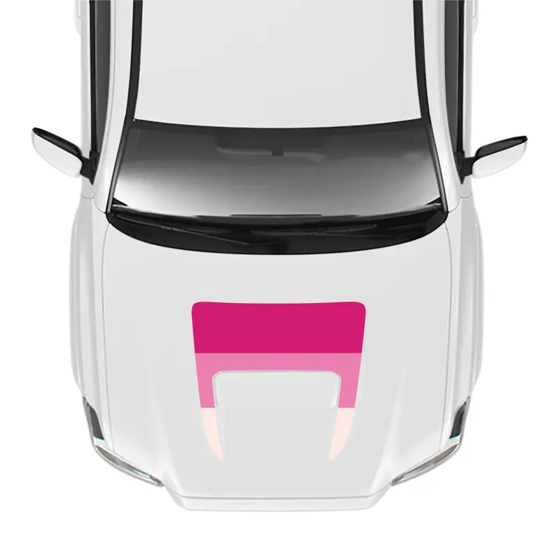 White car with pink design featuring a 2016-23 Tacoma Sport Pro Sport Hood Stamp
