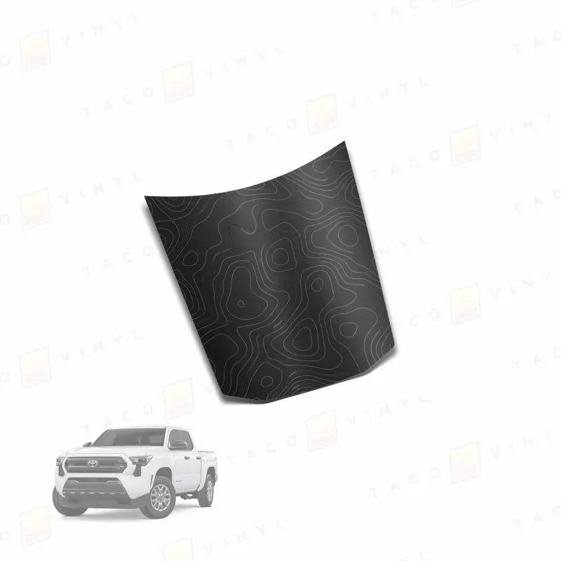 2024 + Tacoma Center Hood Stamp - Satin Black w/Gloss Topo - Hood Stamp
