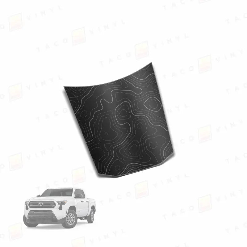 2024 + Tacoma Center Hood Stamp - Satin Black w/Gray Topo - Hood Stamp