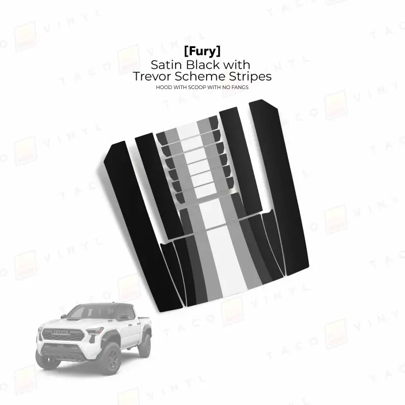 2024 + Tacoma Fury Hood Scoop Stamp (W/ No Fangs) - Satin Black with Trevor Scheme Stripes - Hood Stamp