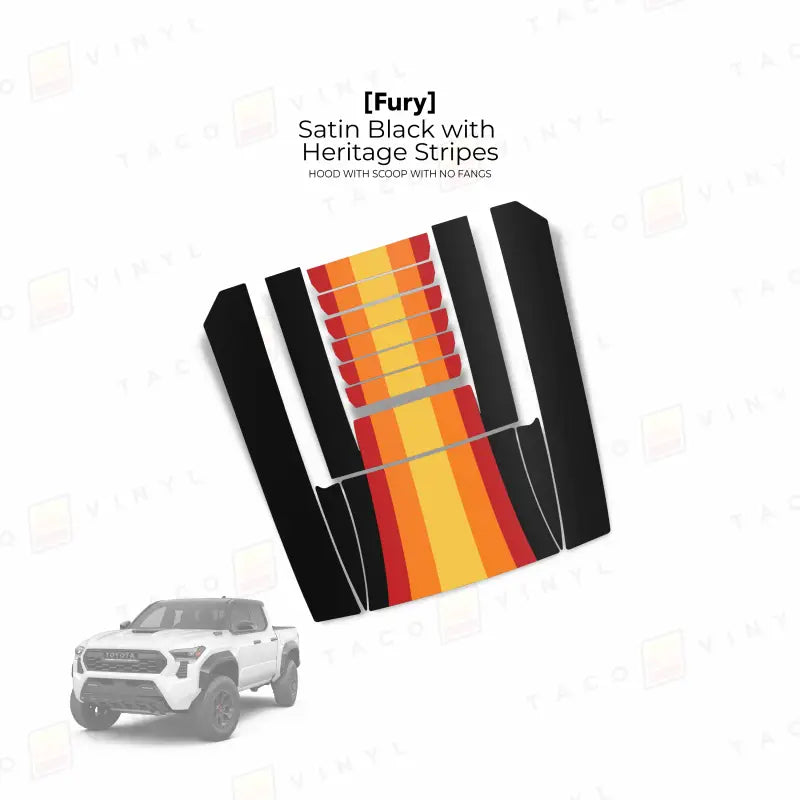 2024 + Tacoma Fury Hood Scoop Stamp (W/ No Fangs) - Satin Black with Heritage Stripes - Hood Stamp