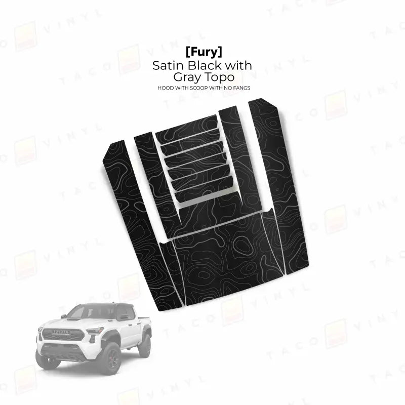 2024 + Tacoma Fury Hood Scoop Stamp (W/ No Fangs) - Satin Black with Gray Topo - Hood Stamp
