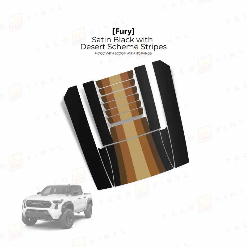 2024 + Tacoma Fury Hood Scoop Stamp (W/ No Fangs) - Satin Black with Desert Stripes - Hood Stamp