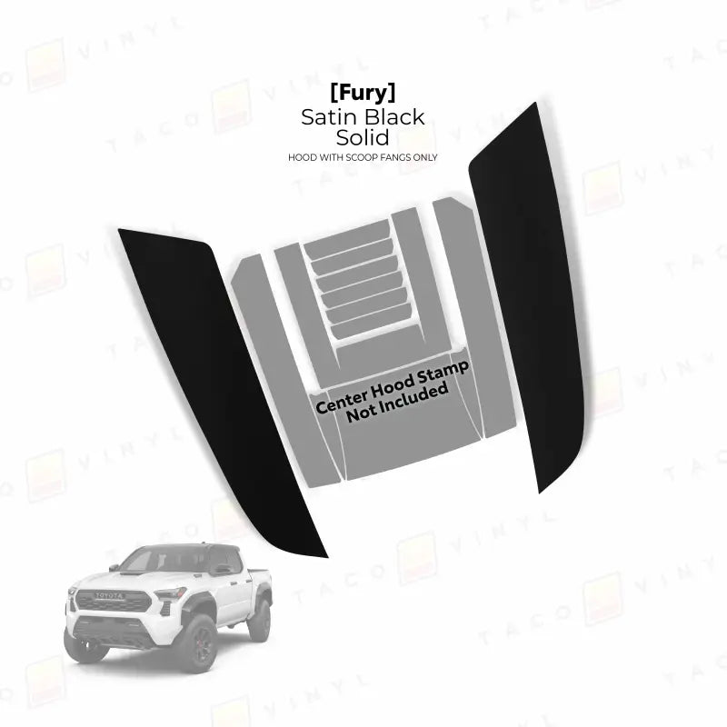 Truck hood decal kit with fury hood stamp for 2024+ Tacoma Fury Hood Stamp feature