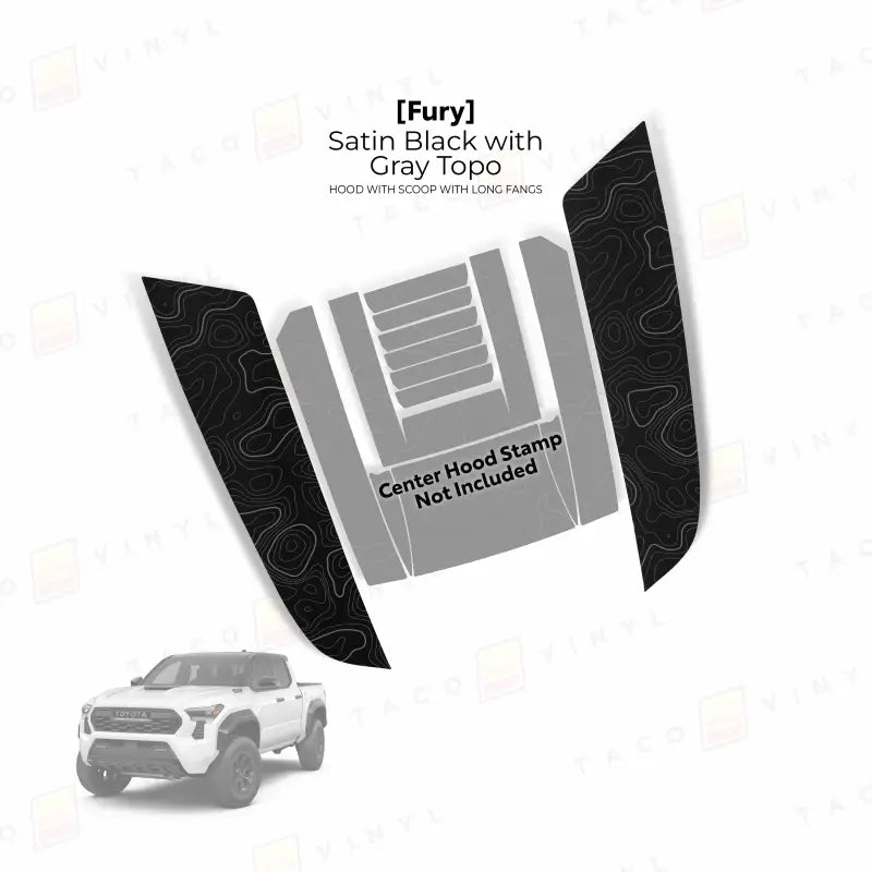 Truck hood vinyl decal featuring Fury Hood Stamp for 2024+ Tacoma Fury Hood