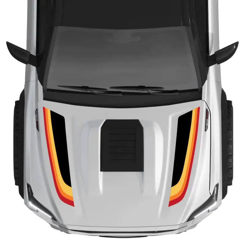 White truck with Fury Hood Stamp and Hood Stripes for 2024 Tacoma Fury Hood