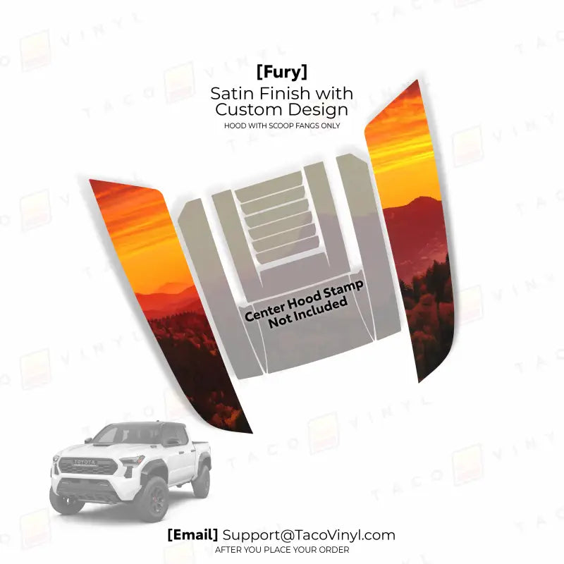 Fury hood stamp satin finish custom design decal for 2024 Tacoma Fury Hood
