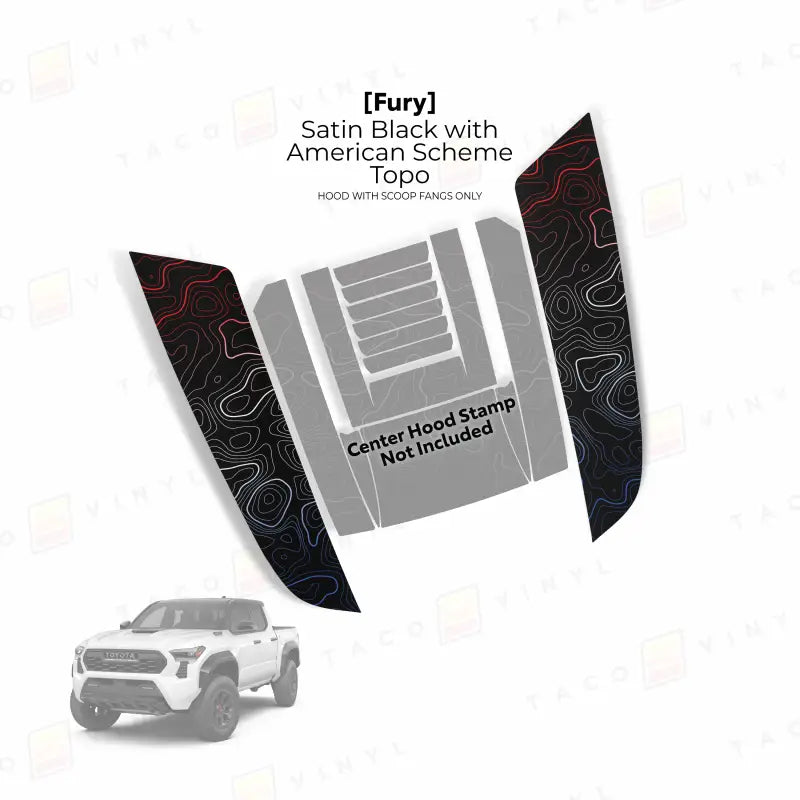 Truck hood vinyl decal featuring Fury Hood Stamp for 2024+ Tacoma Fury Hood