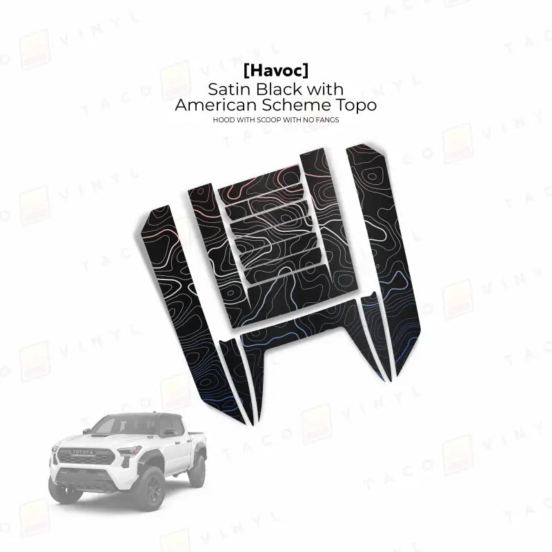 2024 + Tacoma Havoc Hood Scoop Stamp (W/ No Fangs) - Satin Black with American Scheme Topo - Hood Stamp
