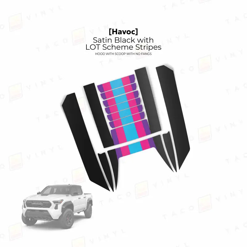 2024 + Tacoma Havoc Hood Scoop Stamp (W/ No Fangs) - Satin Black with Lady Owned Toyota Scheme Stripes - Hood Stamp
