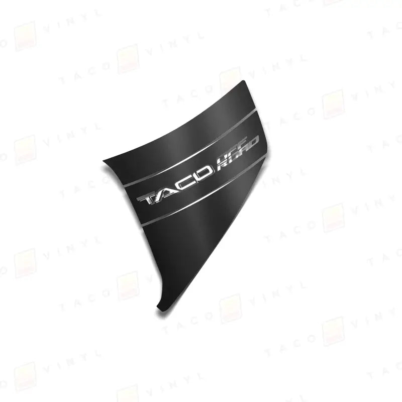 Black curved emblem with silver stripes for 2024 Tacoma lower bedside decals and route protection