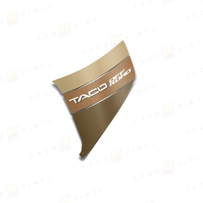 Tan and brown curved decal with TACO OFF ROAD text for Tacoma lower bedside route protection
