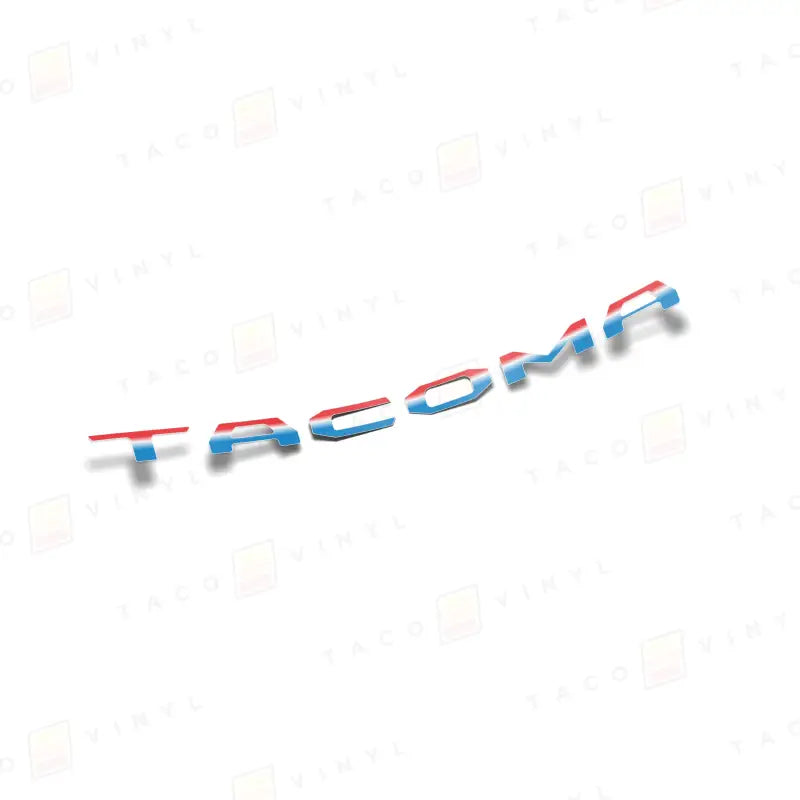 Red white and blue Tacoma lettering on tailgate with air release vinyl for route protection
