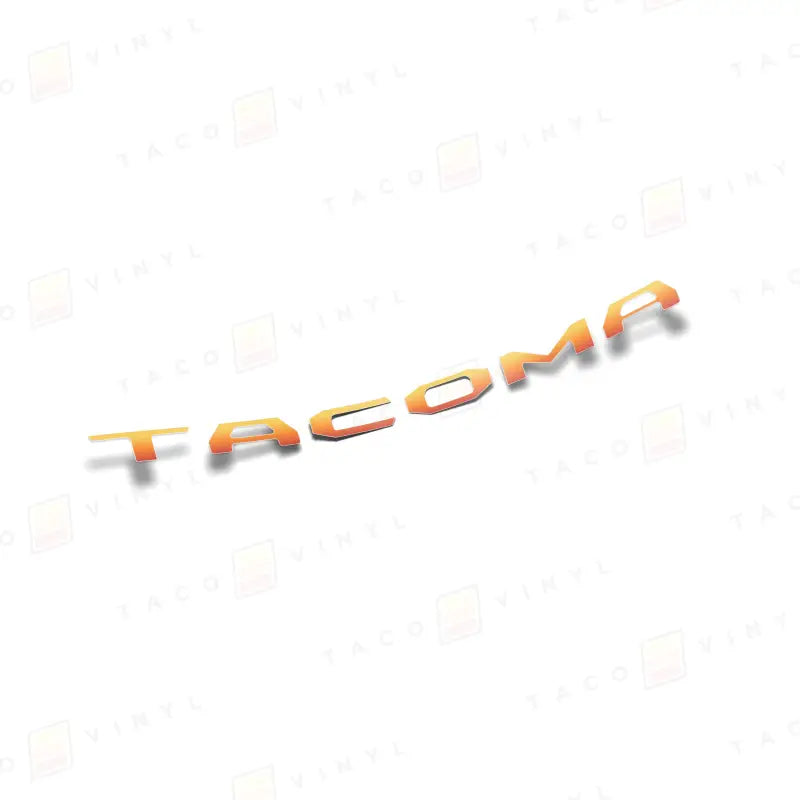 Orange TACOMA tailgate lettering in air release vinyl for route protection on 2024+ Tacoma