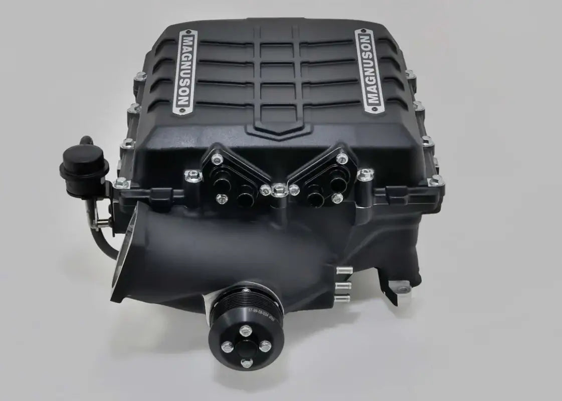 Front view of the 19-21 Toyota Tundra 5.7L Magnum Supercharger System TVS2650, highlighting its durable design and Magnuson branding.