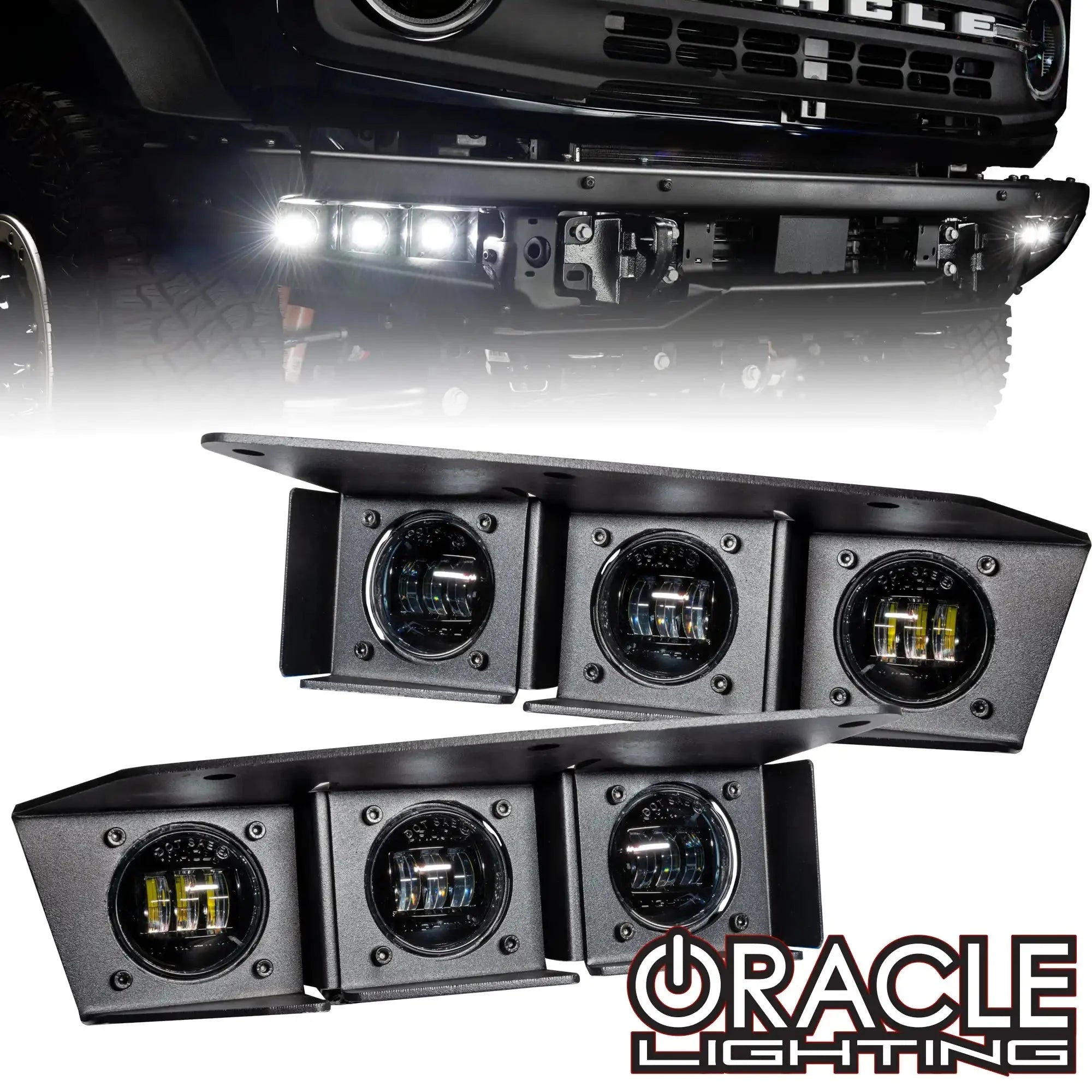 Triple LED Fog Light Kit For 2021-2026 Ford Bronco | Steel Modular Bumper | 90W