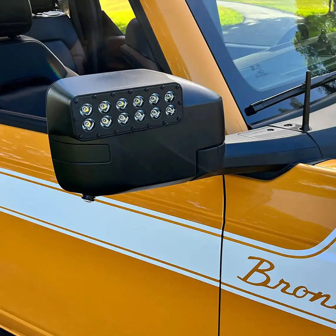 LED Off-Road Side Mirrors For 2021-2026 Ford Bronco - Peripheral Ditch Lights (2200+ Lumens)