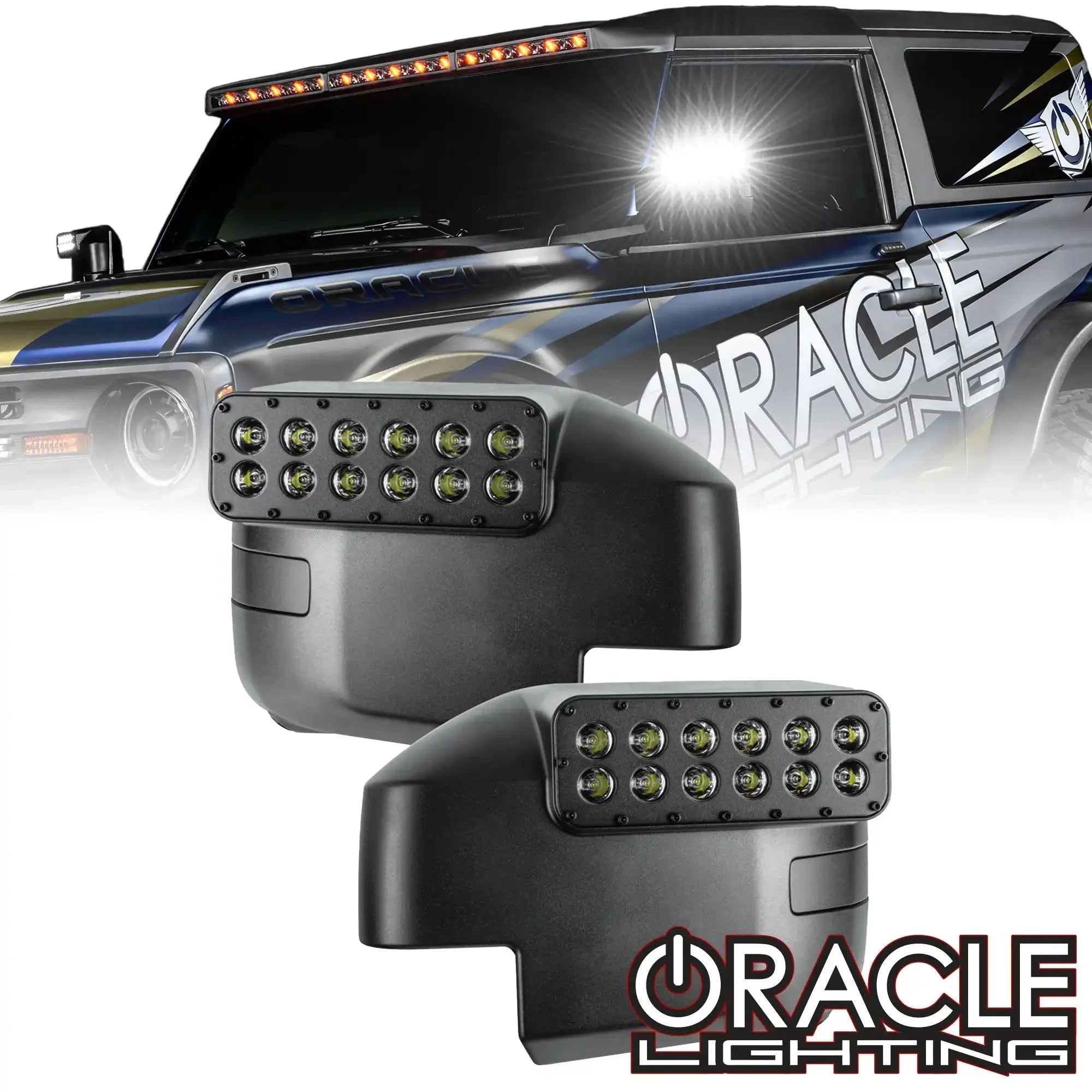 LED Off-Road Side Mirrors For 2021-2026 Ford Bronco - Peripheral Ditch Lights (2200+ Lumens)