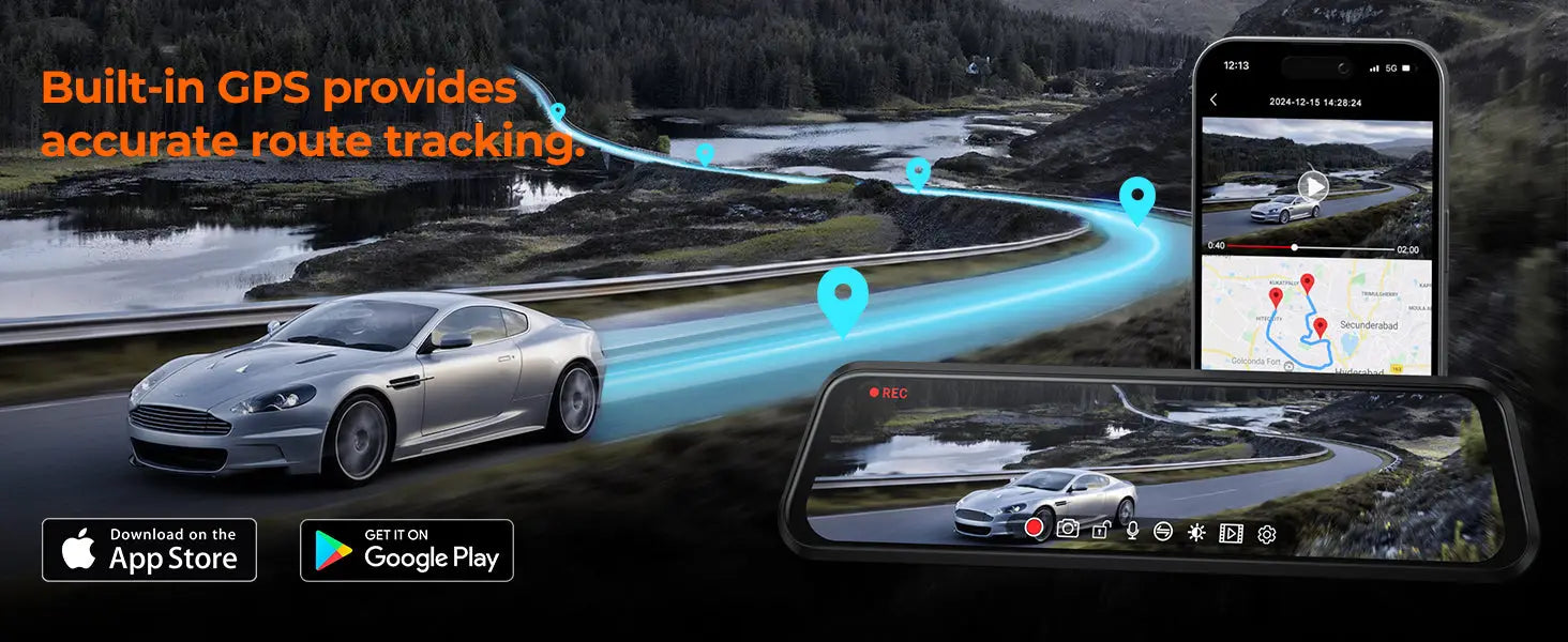M4 3ch Mirror Dash Cam with 1080P 60fps Front + Rear + Bumper/Cabin Cameras 12’’IPS Touchscreen