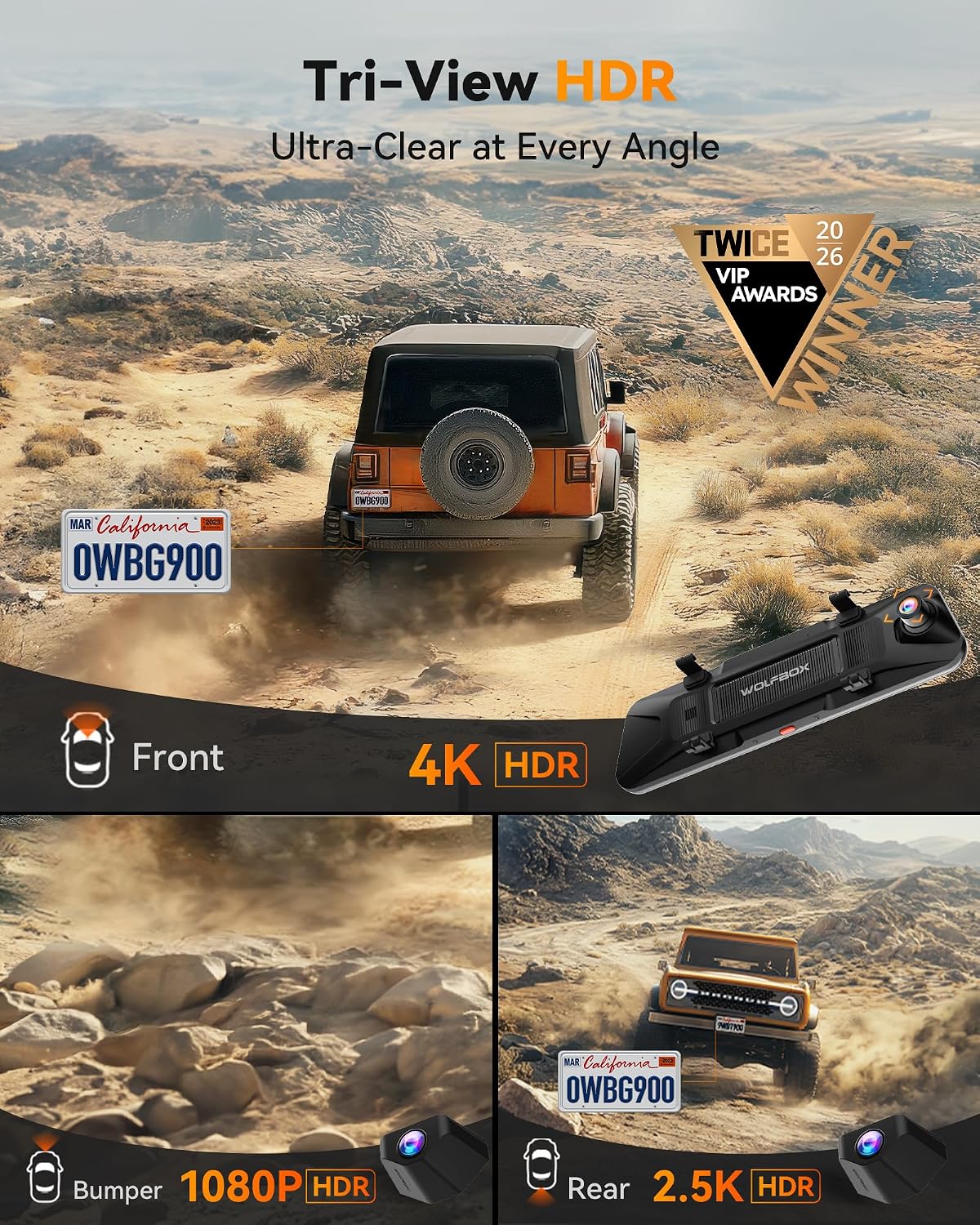Wolfbox G900 Tri Pro Bumper Dash Cam