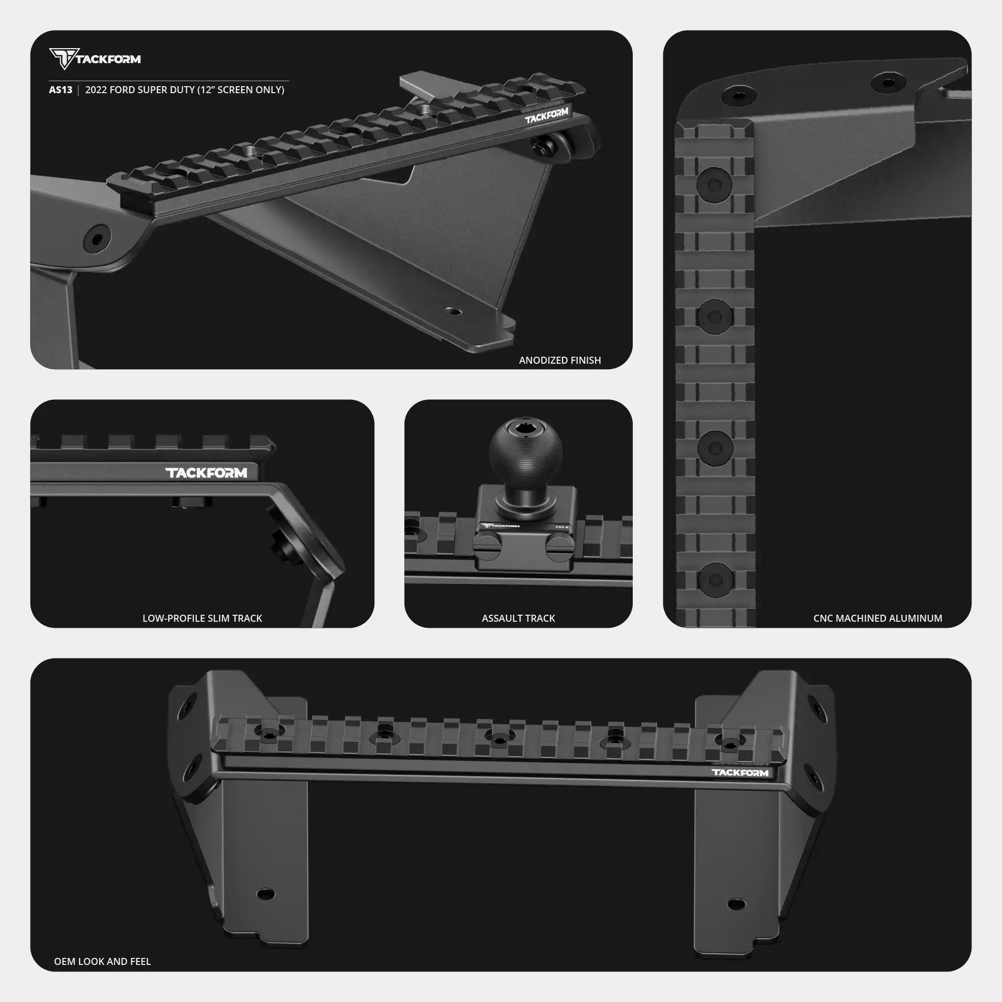 2022 Ford Super Duty (Compatible With 12” Screen ONLY) Tackform Assault Track Picatinny Dash Bracket With Dual 20LITE Phone Mounts