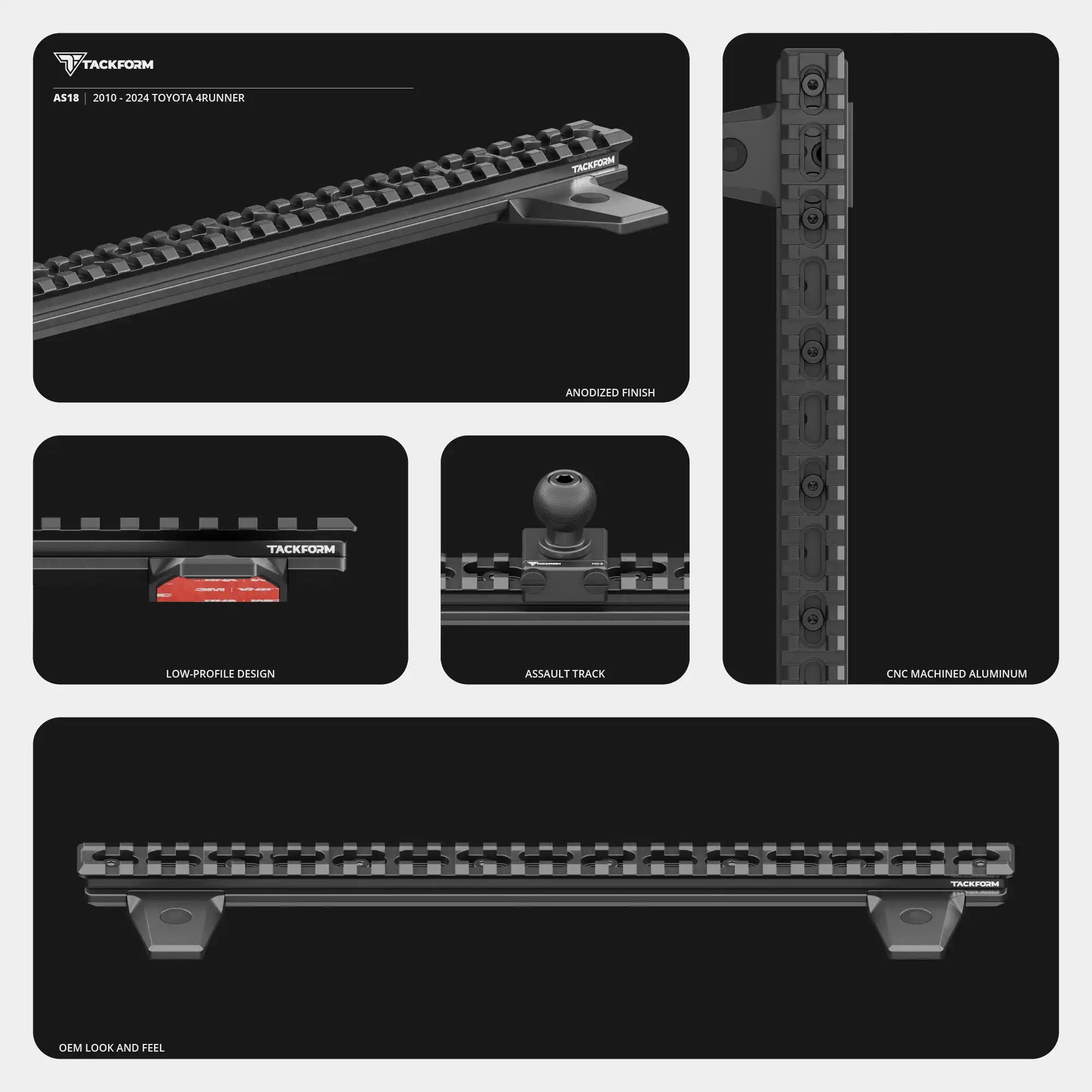 Dash Mount For 2010-2024 Toyota 4Runner Tackform Assault Track Picatinny Dash Bracket With MagSafe Charging Phone Mount