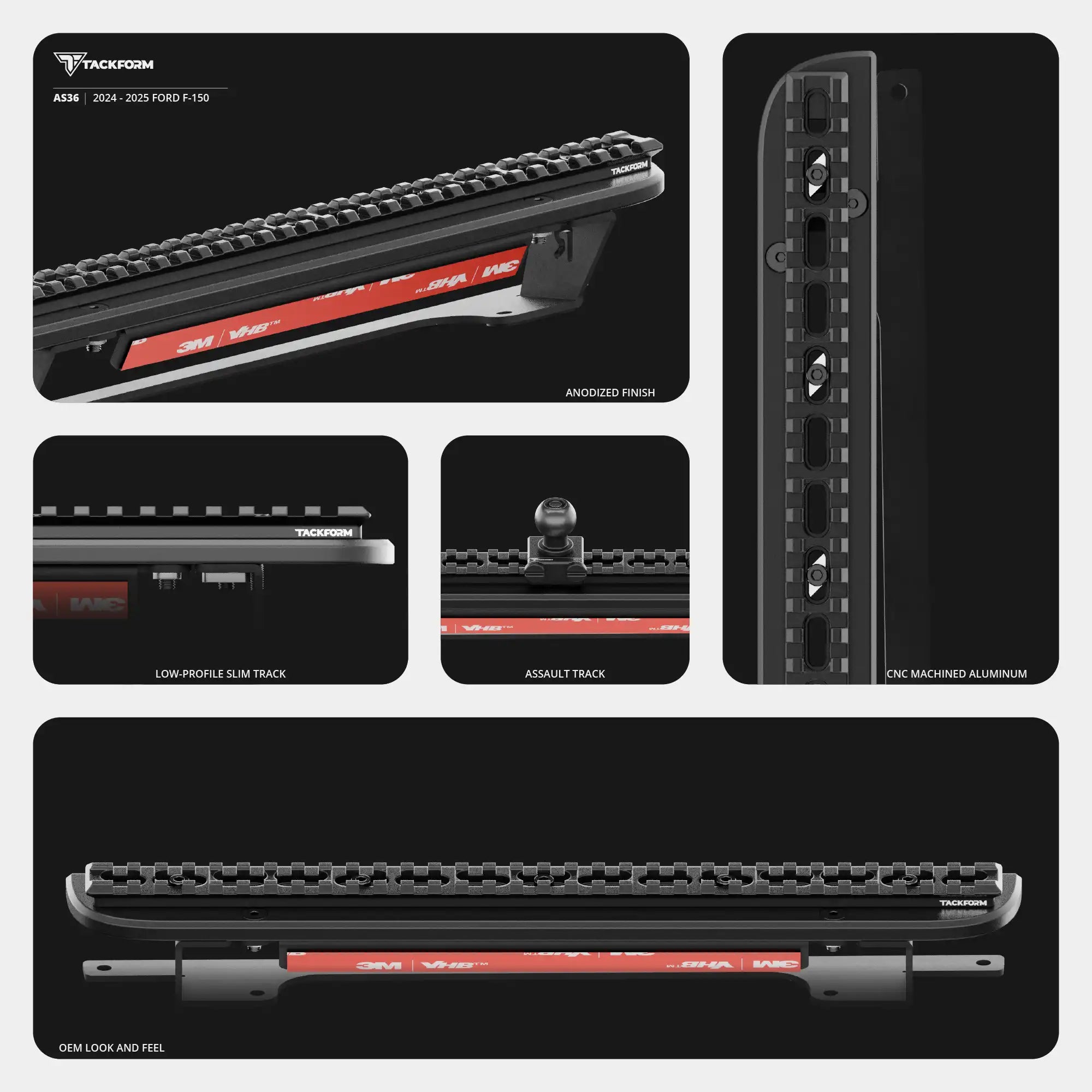 2024-2026 Ford F-150 (See Compatibility Info For Specific Year/Trim Fitment Details) Tackform Assault Track Picatinny Dash Bracket With 20LITE Phone Mount and Magnetic Radar Detector Holder | Telescoping Arm