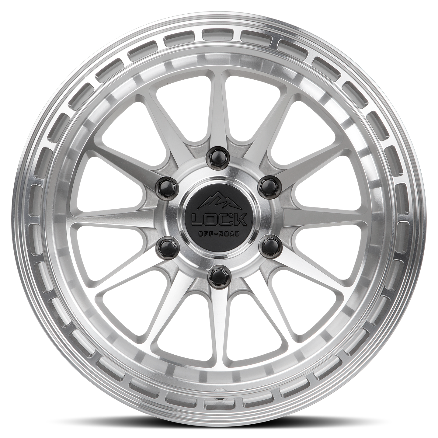 Front view of BAJA- Machine Face Polish wheel showcasing a polished finish, multi-spoke design, and durable construction for off-road performance.