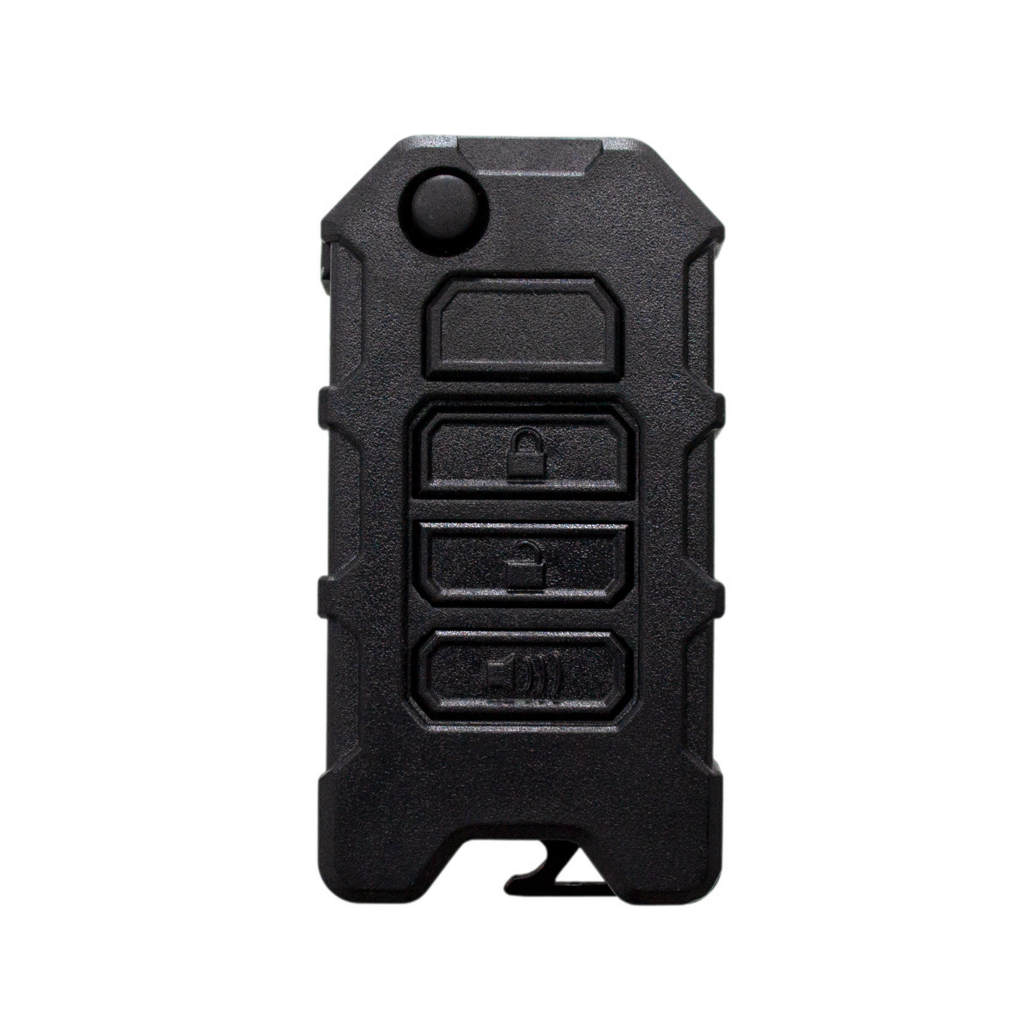 Black FlipFob key upgrade for Tacoma, Tundra, and 4Runner. Rugged design with lock, unlock, and panic buttons for non-smart key models.