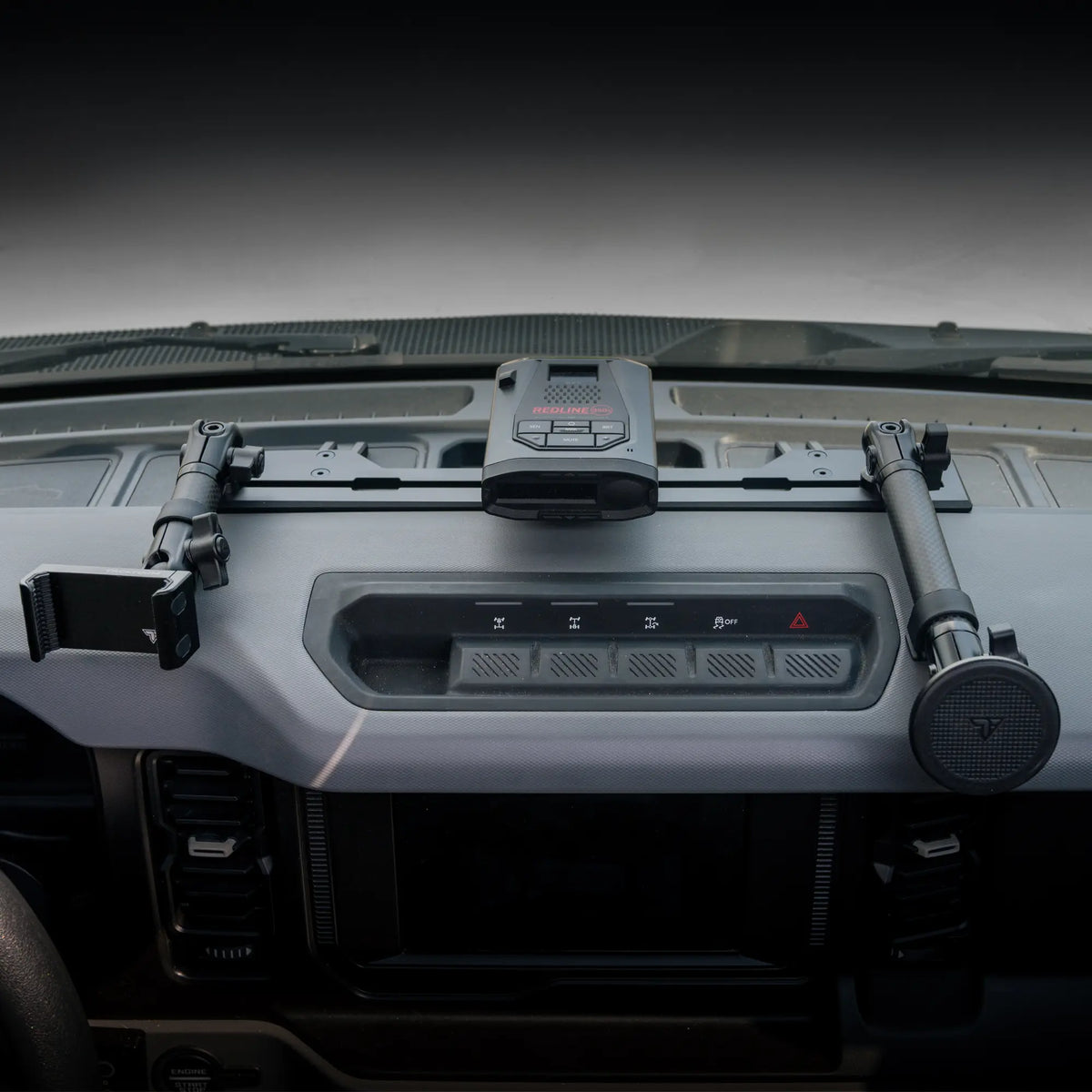 2021-2026 Ford Bronco & Bronco Raptor (Non-Sport) Tackform Slim Track Dash Bracket With Dual MagSafe Phone Mounts & GoPro Mount