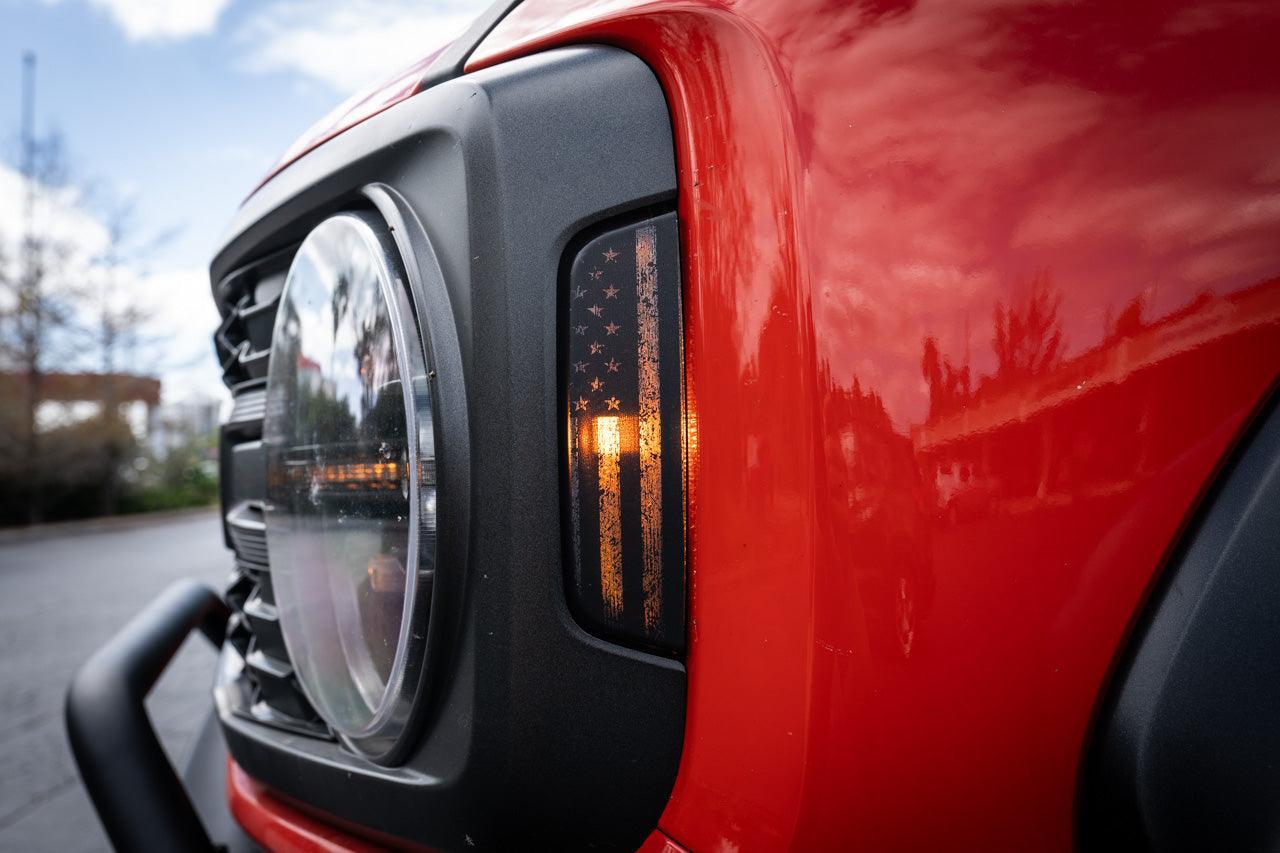 Distressed American Flag Sidemarker Overlays For 2021+ Bronco (ALL)