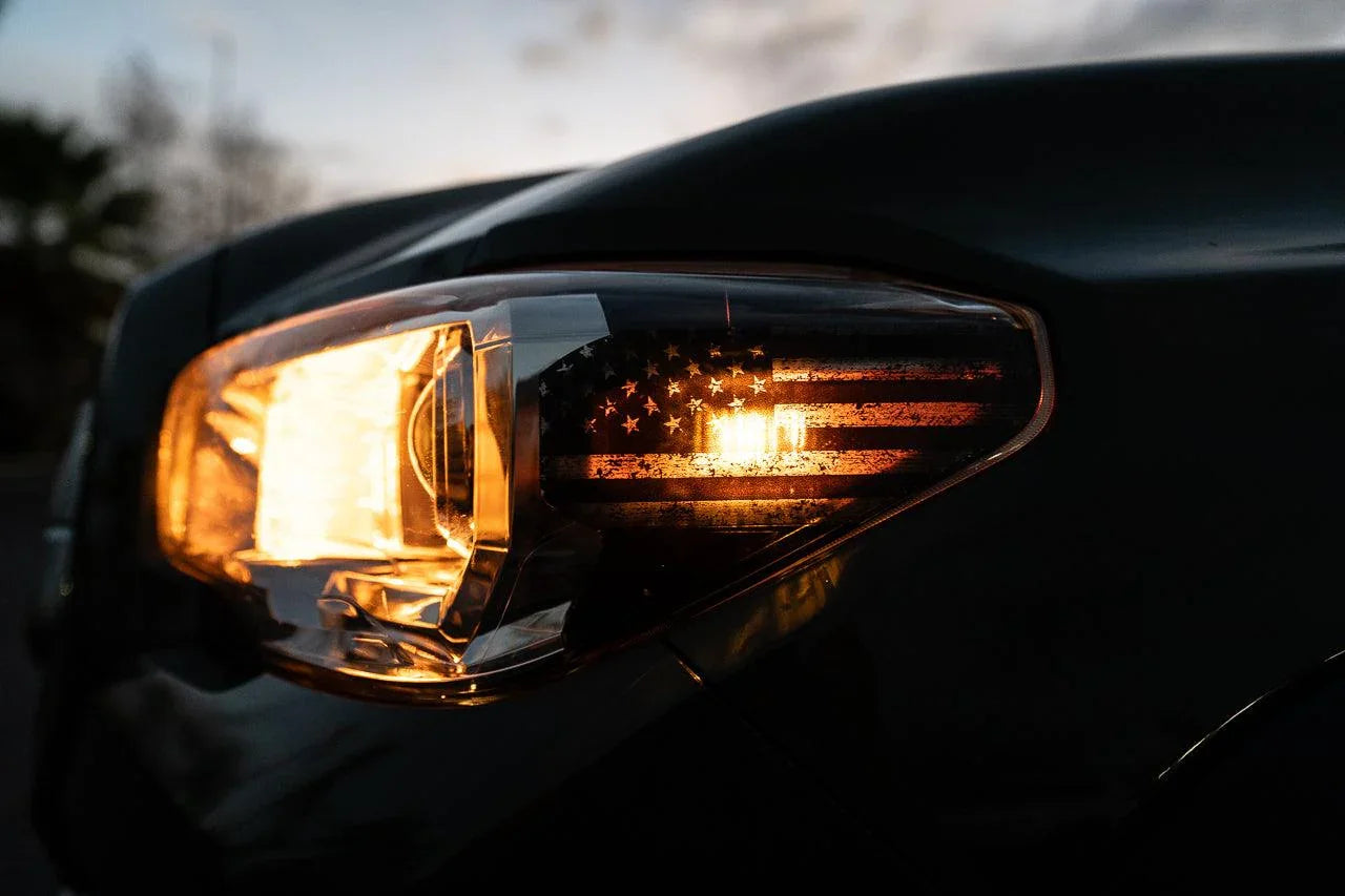 Distressed American Flag Front Sidemarker Overlays For 2016-2023 Tacoma Halogen