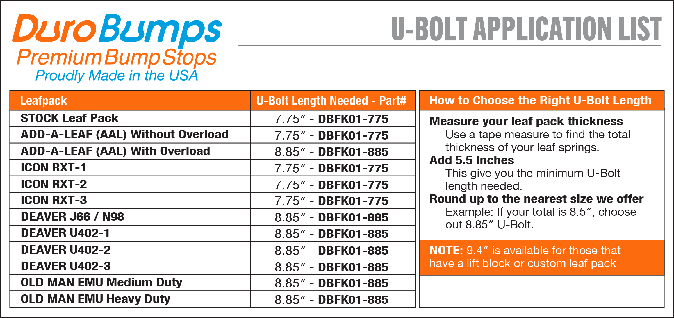 DBFK01 - DuroBumps U-Bolt Flip Kit for Toyota Tacoma 05-23