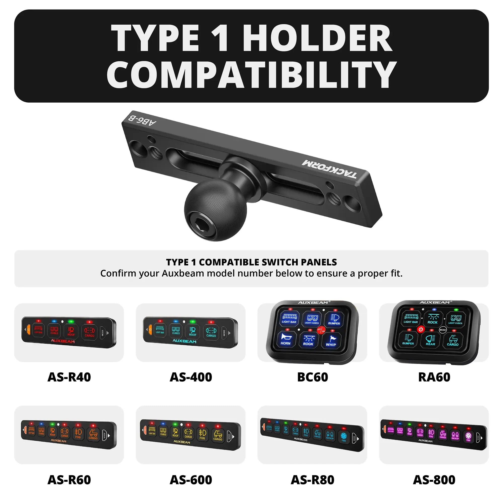 Auxbeam Holder | TRAXX™ - Slim Track Base | Choose Arm Length & Panel Type
