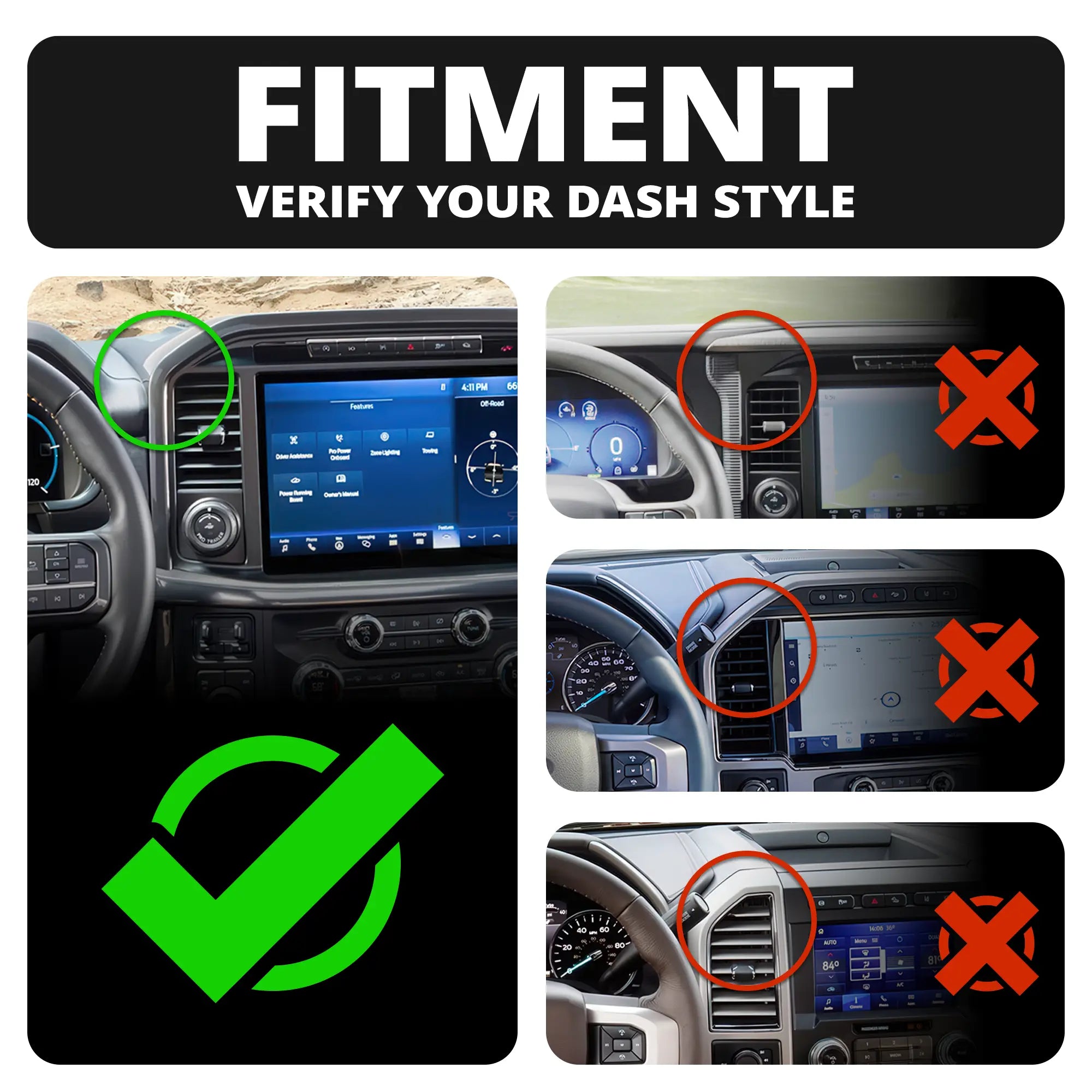 2021-2026 Ford F-150 (See Compatibility Info For Specific Year/Trim Fitment Details) Tackform Slim Track Dash Bracket With MagSafe Charging Phone Mount