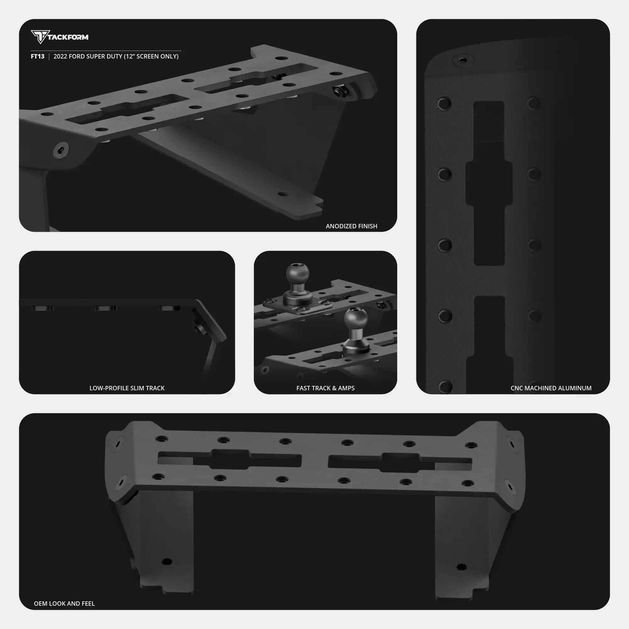 2022 Ford Super Duty (Compatible With 12” Screen ONLY) Tackform Fast Track Dash Bracket With Dual MagSafe Phone Mounts