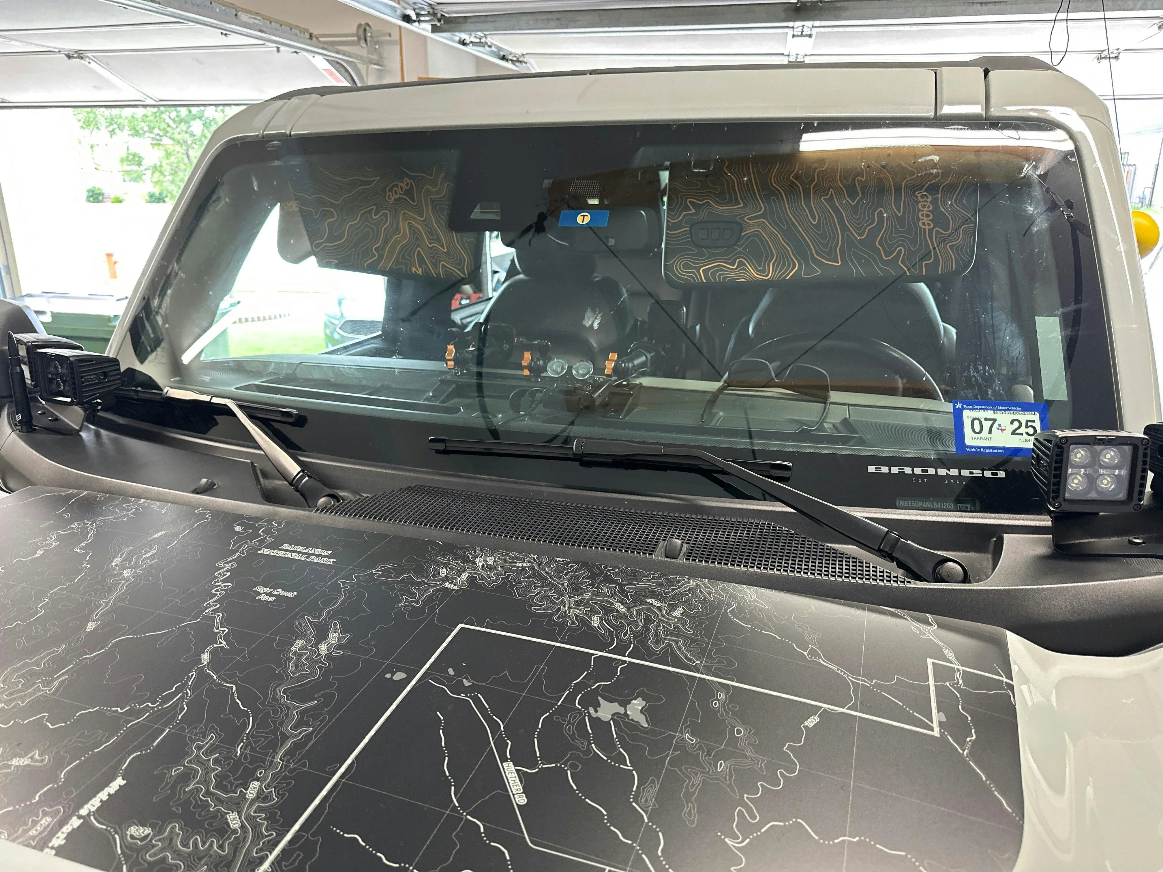 Stealth Black Badlands Topographic Map Hood Overlay (Printed Series) For 2021+ Bronco