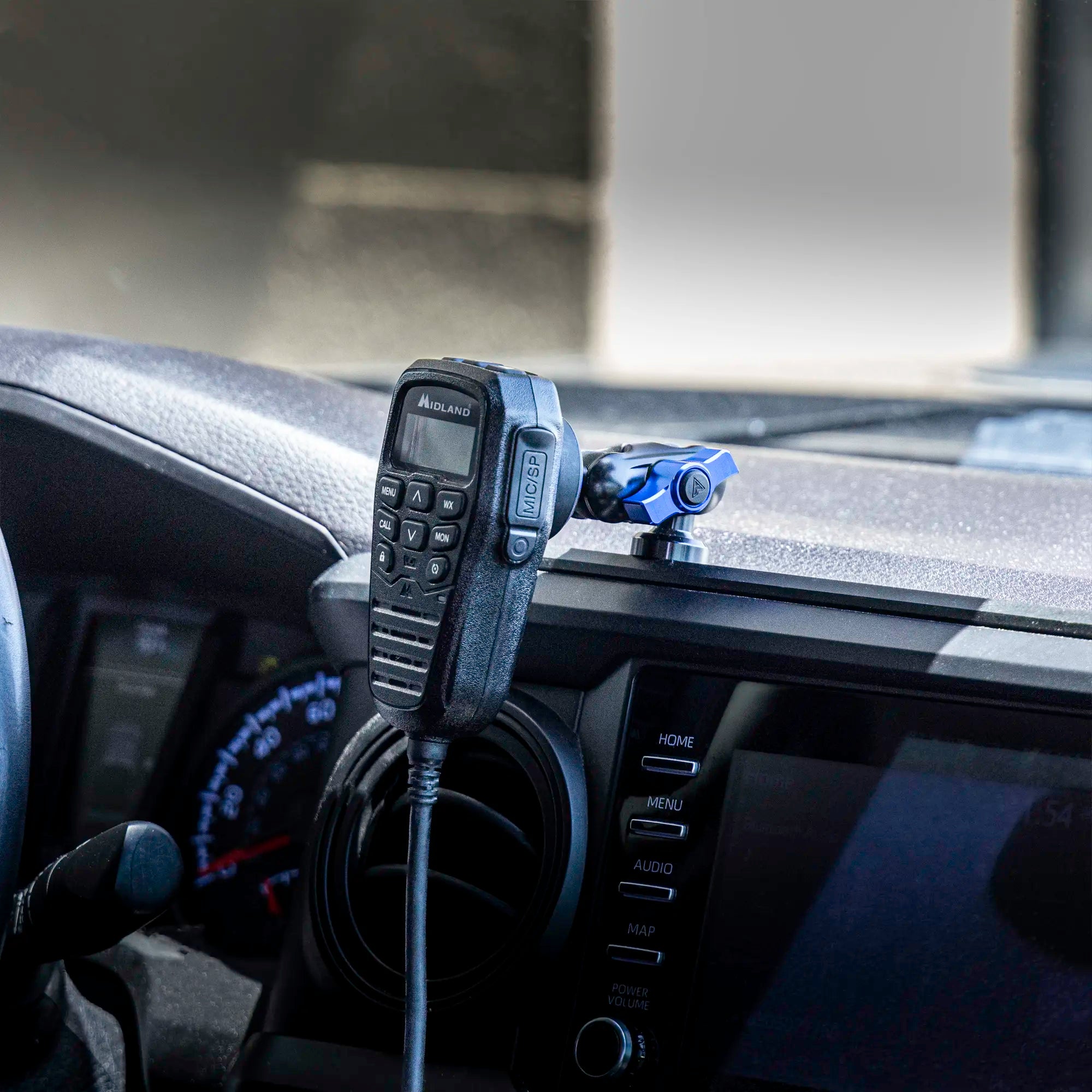 Dash Mount For 2016-2023 Toyota Tacoma Tackform Slim Track Dash Bracket With 20LITE Phone & Midland Magnetic CB Radio Mic Mounts
