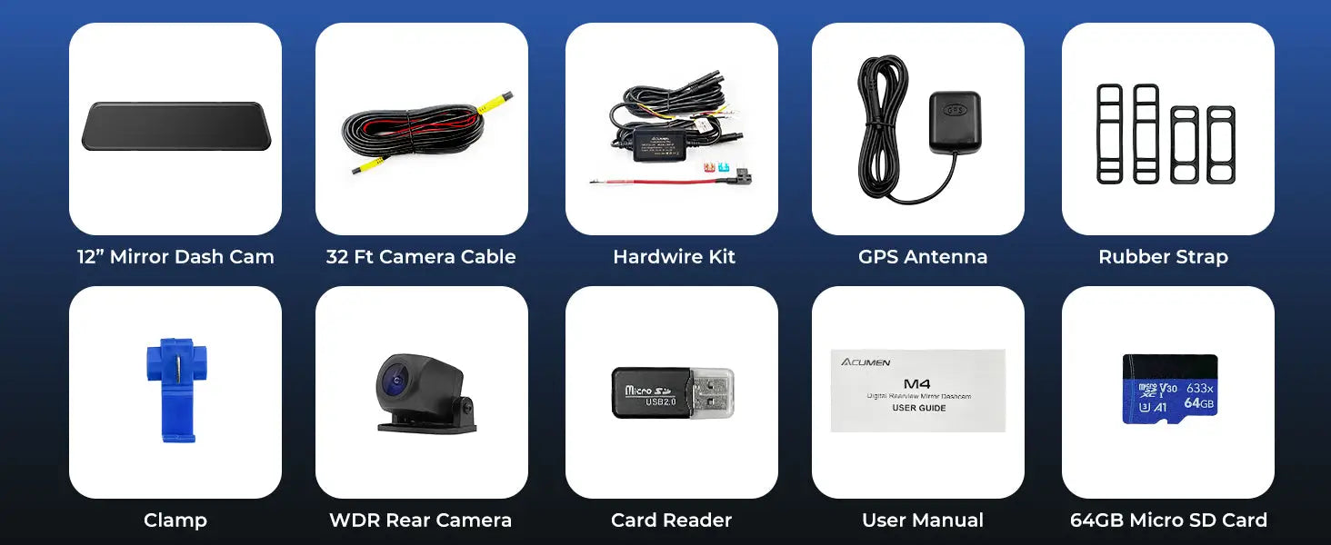 M4 2ch Mirror Dash Cam with 4K Front and 2.5K Rear Cameras 12’’IPS Touchscreen