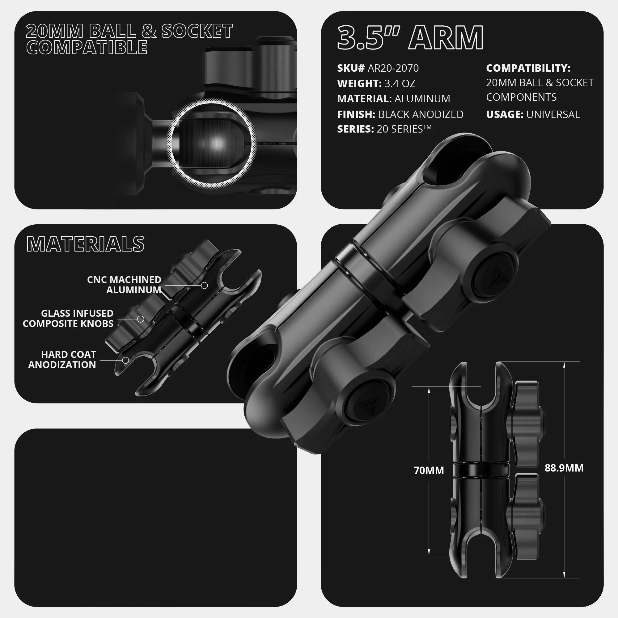 Dash Mount For 2010-2024 Toyota 4Runner Tackform Slim Track Dash Bracket With 20LITE Phone, GoPro & 2-in-1 CB Mic Holders