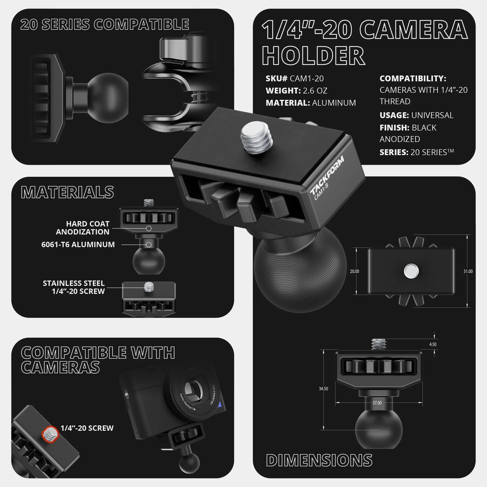 LINK™ Camera Mount | Accessory Ready Dash and Grab Handle Compatible | 2021-2026 Ford Bronco | 7.5"-9.25" Telescoping Arm