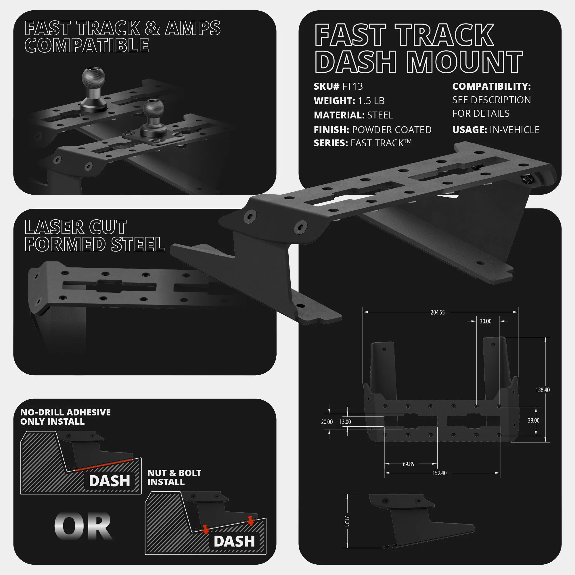 2022 Ford Super Duty (Compatible With 12” Screen ONLY) Tackform Fast Track Dash Bracket With 20LITE Phone Mount
