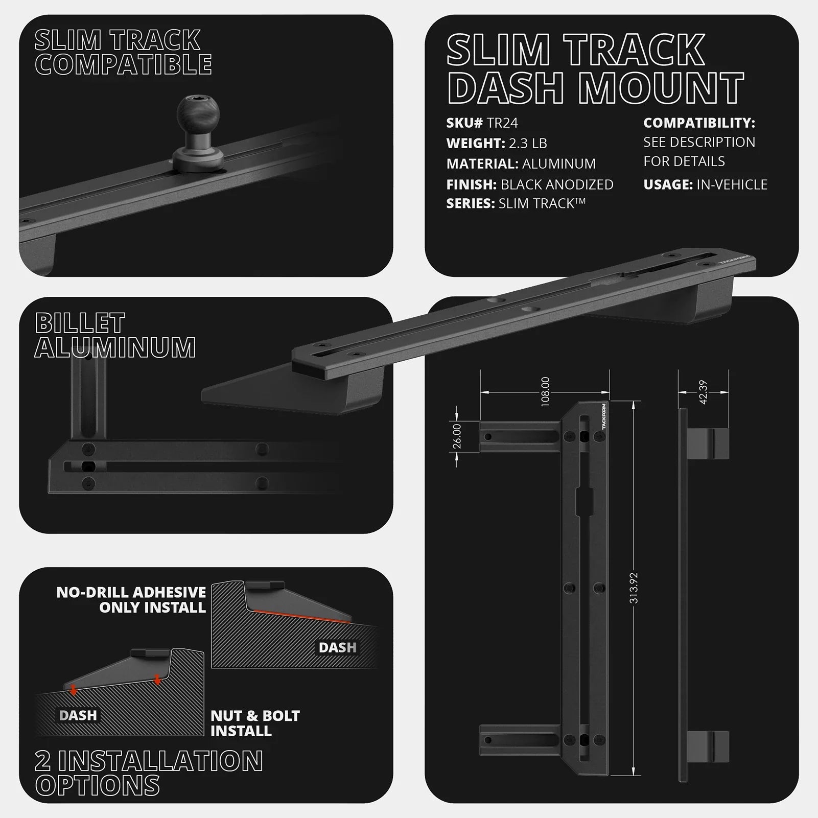 2023-2026 Ford Super Duty (F-250 Through F-600) Tackform Slim Track Dash Bracket With Dual MagSafe Phone Mounts
