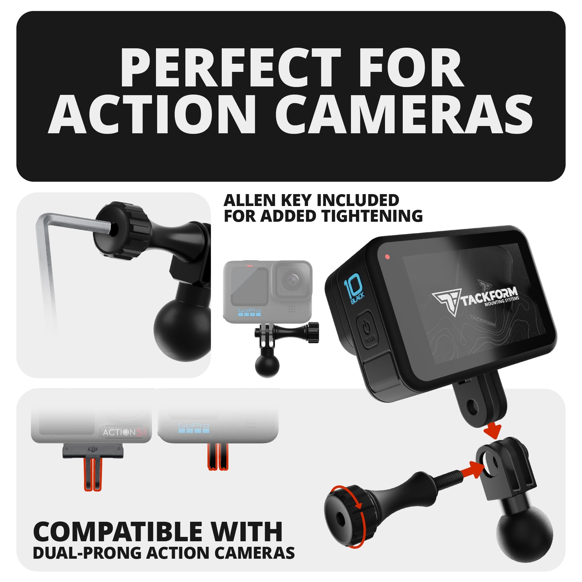 LINK™ GoPro/Action Camera Mount | Accessory Ready Dash and Grab Handle Compatible | 2021-2026 Ford Bronco | 7.5"-9.25" Telescoping Arm